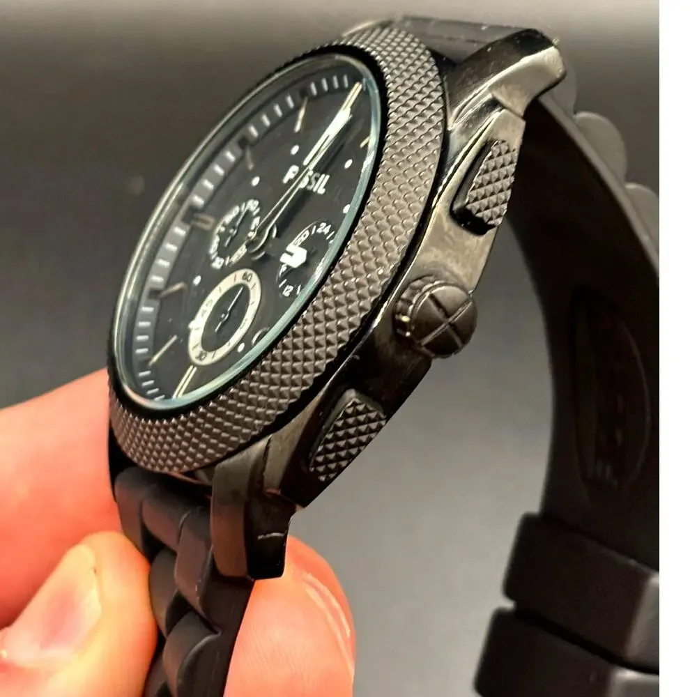 Fossil FS4487 Machine Chronograph Men’s Gunmetal Black Silicone Strap Watch